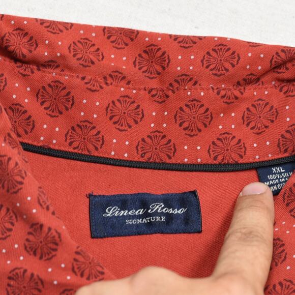 Linea Rosso Men's Button Down Shirt Geometric 100% Silk Red Size 2XL Signature - Picture 7 of 8